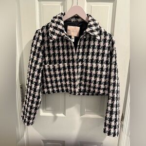 Anthropologie Black, Pink & White Checkered cropped Jacket